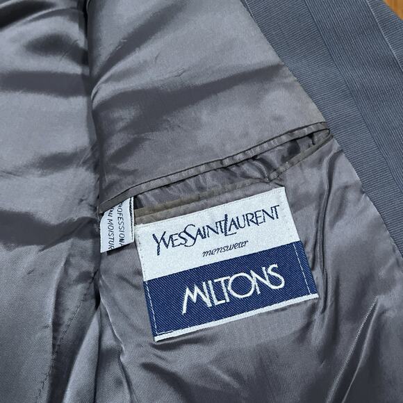 Vintage YSL Yves Saint Laurent Gray Striped 80s Two Button Blazer Made in France - Picture 9 of 14